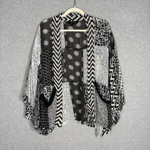 Young Threads Patchwork Kimono Cardigan Large Black White Sheer Boho Festival